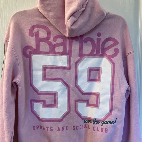 Barbie Juniors Small Pink Sweatshirt Zip Up Hoodie Kelly Green Stripes NWT - Picture 4 of 9